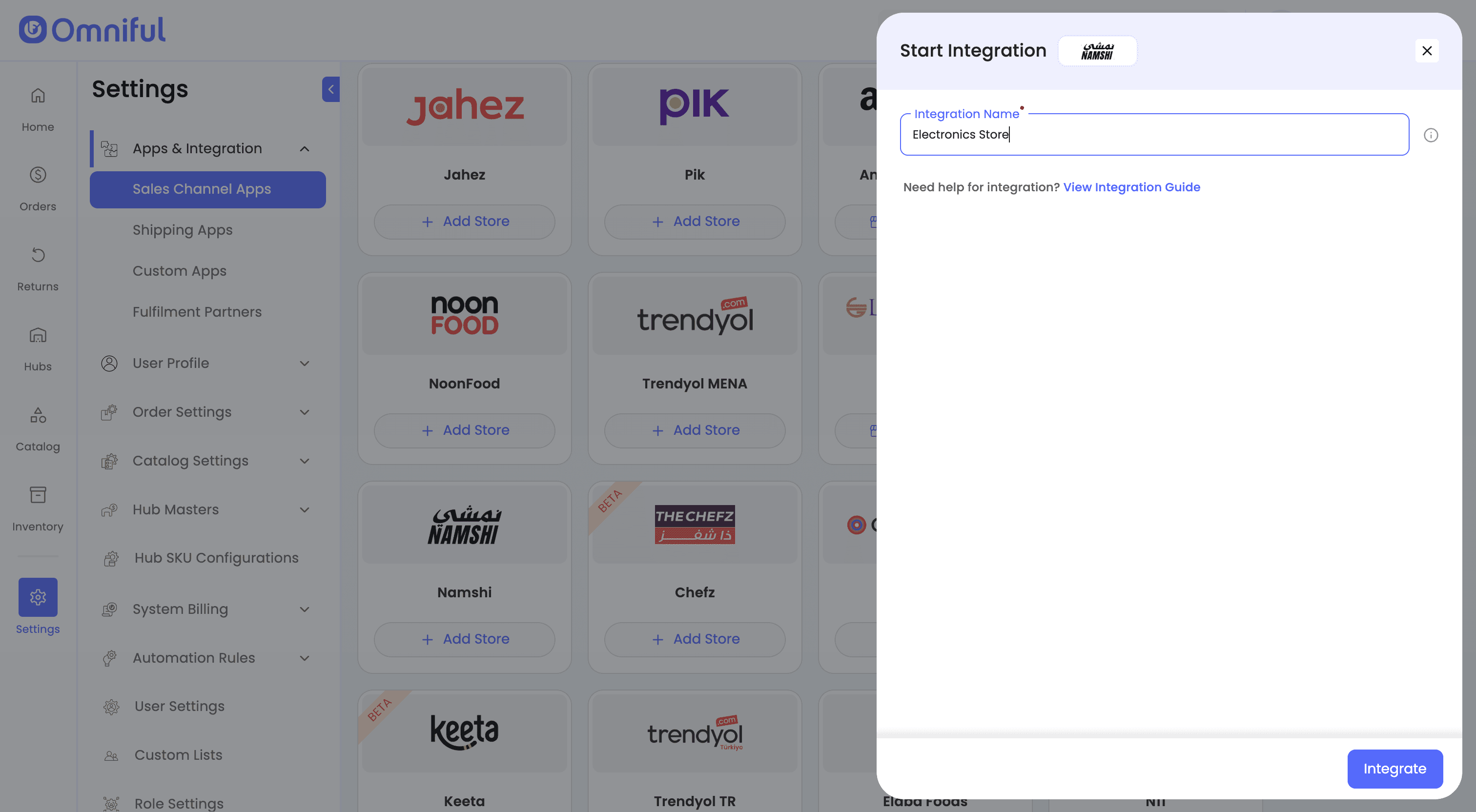 Namshi Integration Page